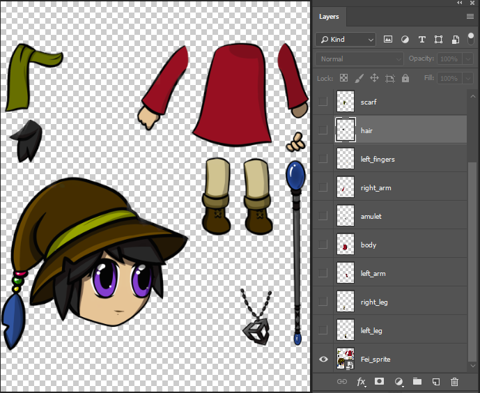 Example 2: Manually created Sprite Sheet with different layer parts.