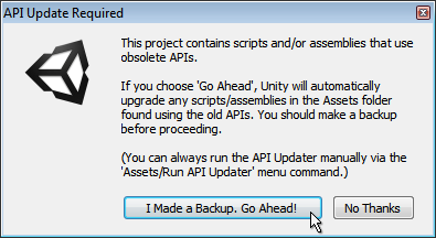 The API Update dialog