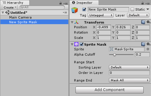 A new Sprite Mask GameObject is created in the Scene
