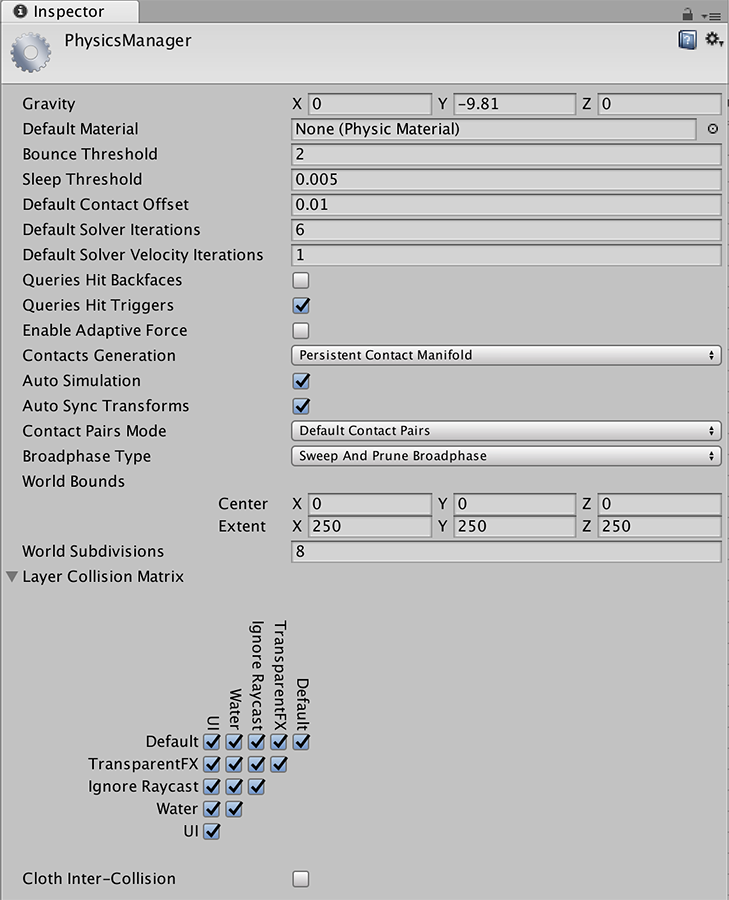 Unity Manual Physics Manager