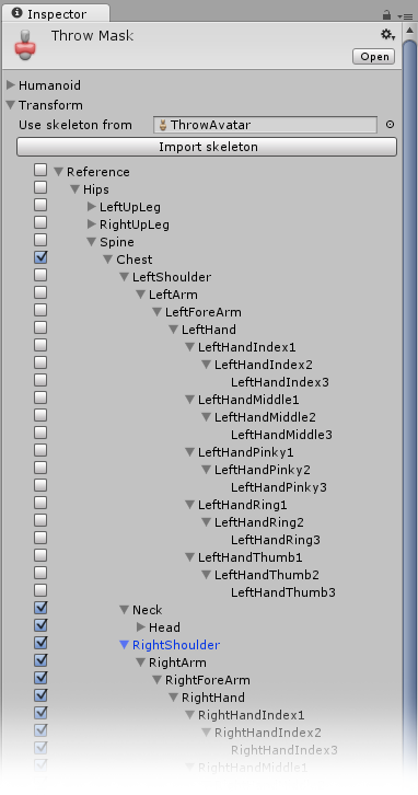 Unity - Manual: Avatar Muscle & Settings tab