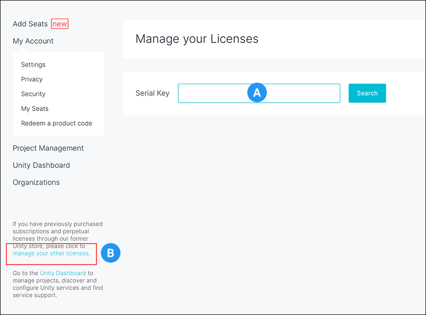 Manage your Licenses page under your Unity ID account