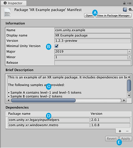 Inspecting a package manifest in the Editor