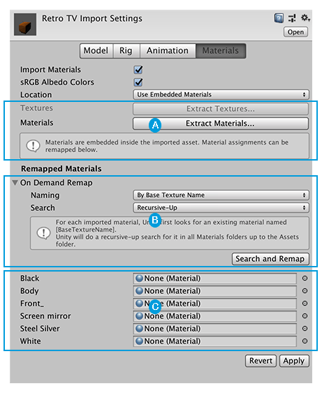 Import settings for Materials