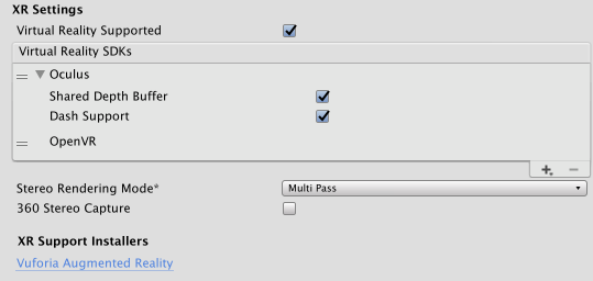 XR Settings for the Standalone Player