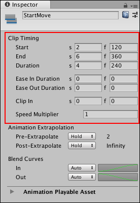 Clip Timing properties for an Animation clip.