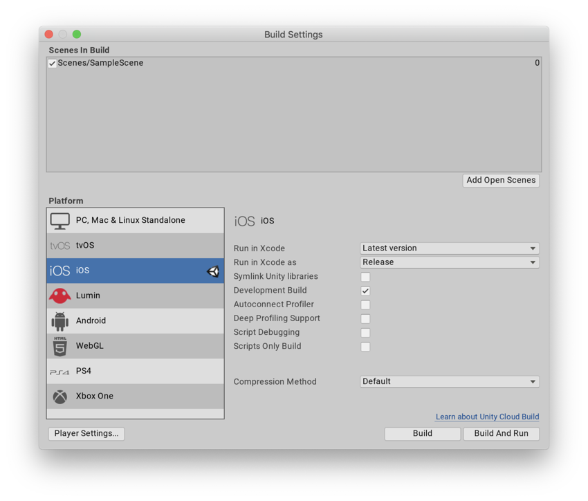 iOS build settings in Unity