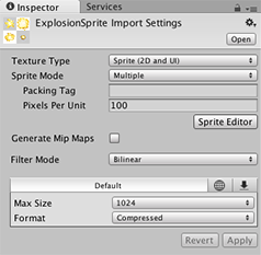 Texture Import Inspector with Sprite Editor button