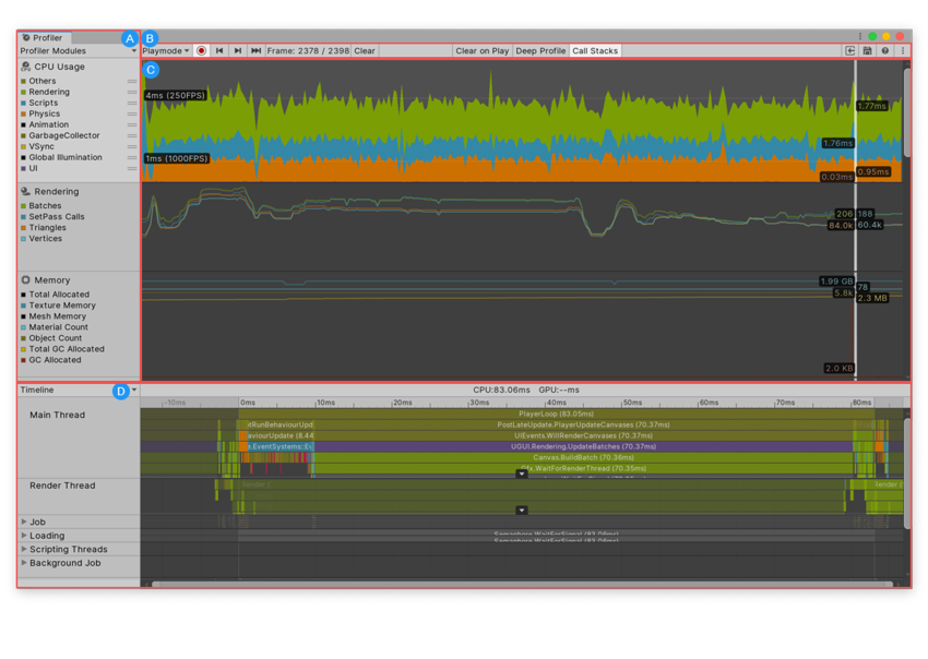 The Profiler window, with the CPU Usage Profiler module selected