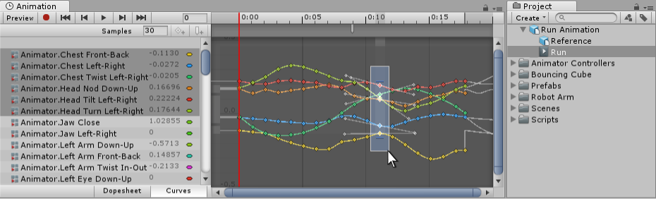 Selecting keyframes from an imported clip.
