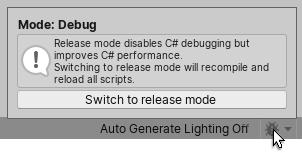 The Debug Mode popup, which shows the current mode, allows you to switch modes, and describes what happens if you switch mode.