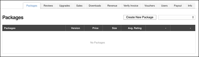 The Packages tab displays any packages or package drafts on your Publisher Account