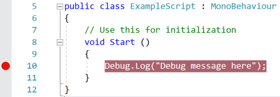 A breakpoint in Visual Studio.