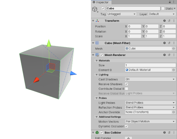 A simple Cube GameObject with several Components