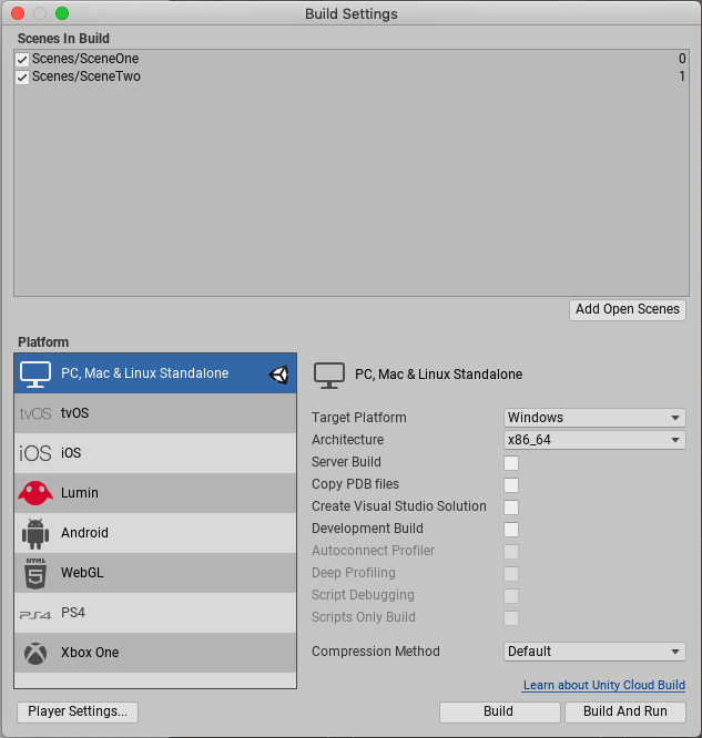 Unity - Manual: PC, Mac & Linux Standalone build settings