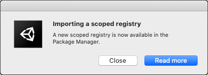 Unity warns you if there is a change to the list of scoped registries for your project