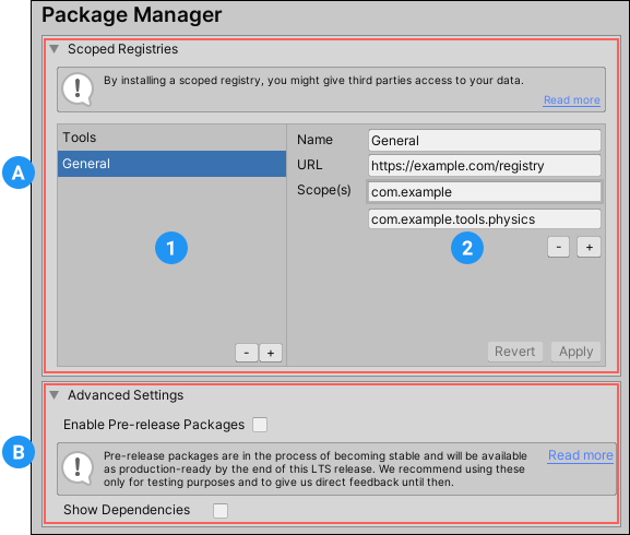 Settings for the Package Manager