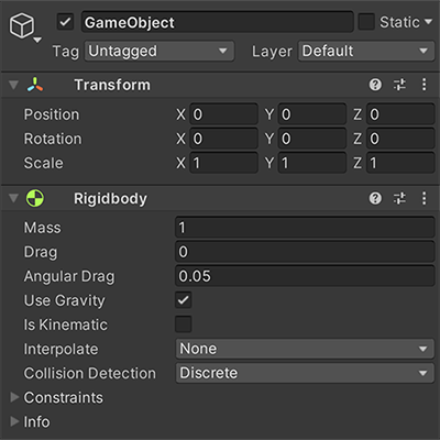 A GameObject with a Rigidbody component attached