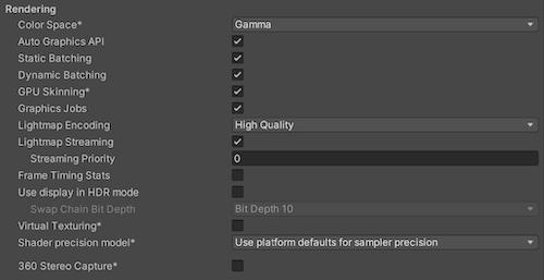 Rendering settings for UWP.