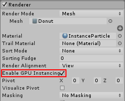 The option to enable Particle System GPU instancing in the Renderer module