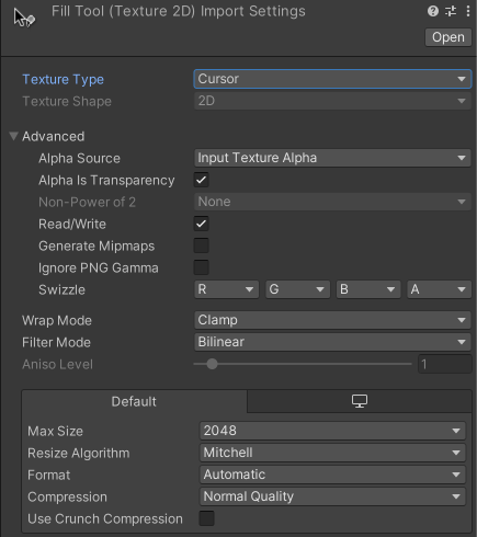 Properties for the Cursor Texture Type