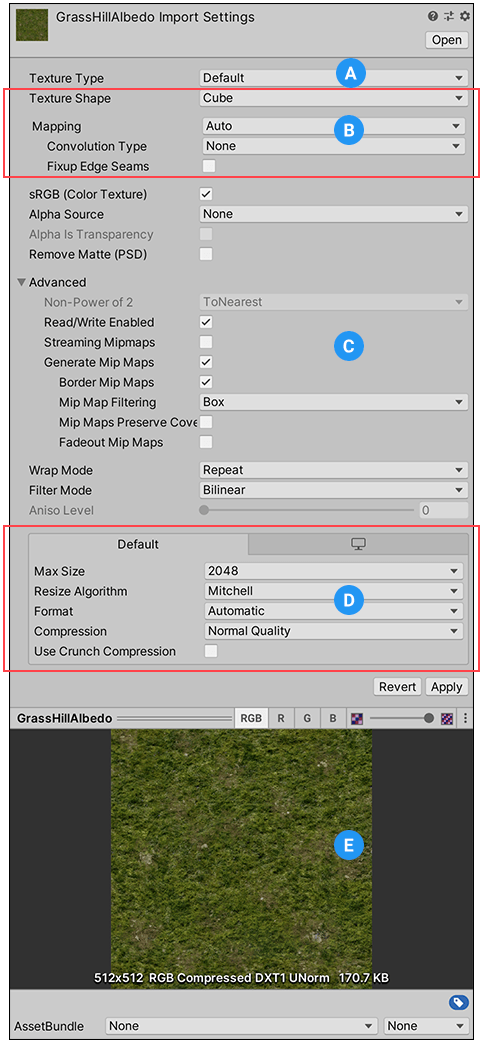 The Texture Import Settings window
