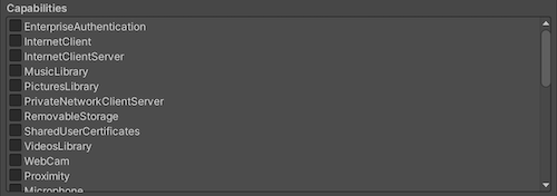 Capabilities settings for UWP.