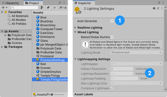 Inspector showing multiple selected Assets of the same type