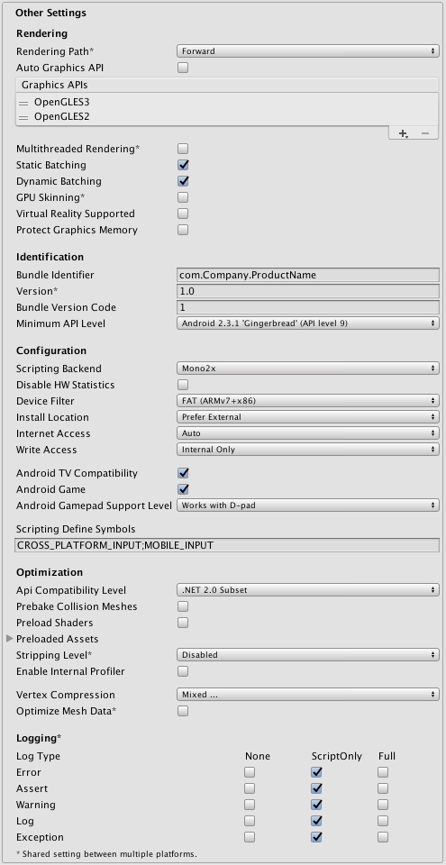 Standalone Player settings - Unity Manual