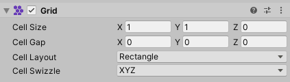 Grid component settings window