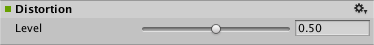 The AudioGroup Inspector displays the configurable property of an Audio Distortion Effect.