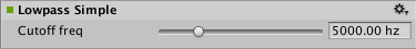 The AudioGroup Inspector displays the configurable property of an Audio Low Pass Simple Effect.
