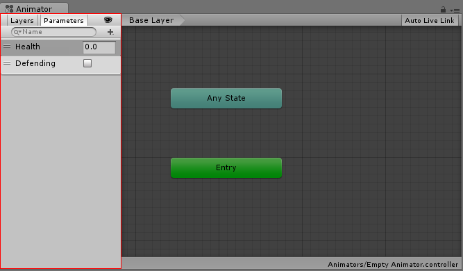 The Parameters view with two parameters