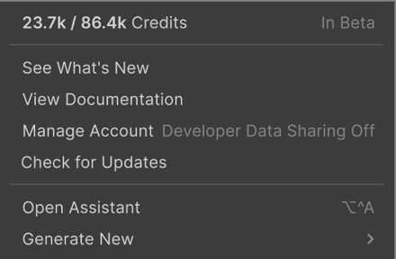 AI window displaying the credits available