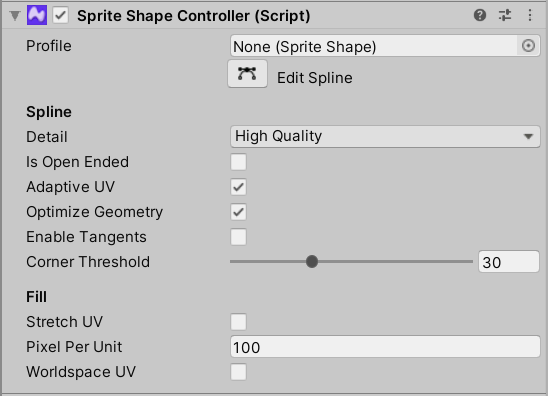 Sprite Shape Controller property settings