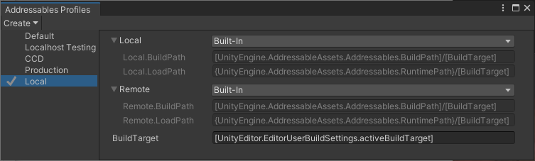 The Addressable Profiles window displays paths set for local development.