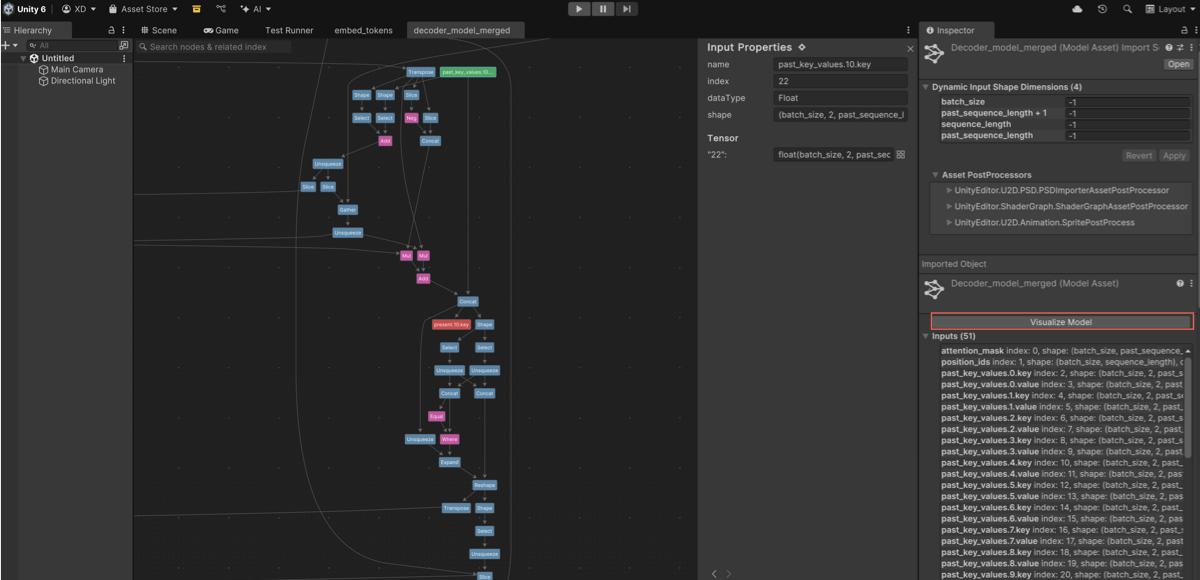 Unity Editor with the model and Visualize Model button highlighted
