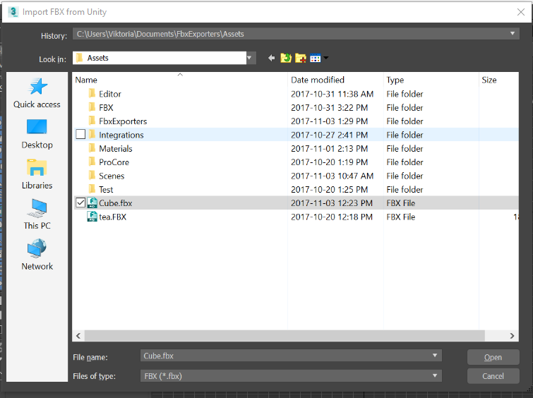 FBX import file browser in Autodesk® 3ds Max®