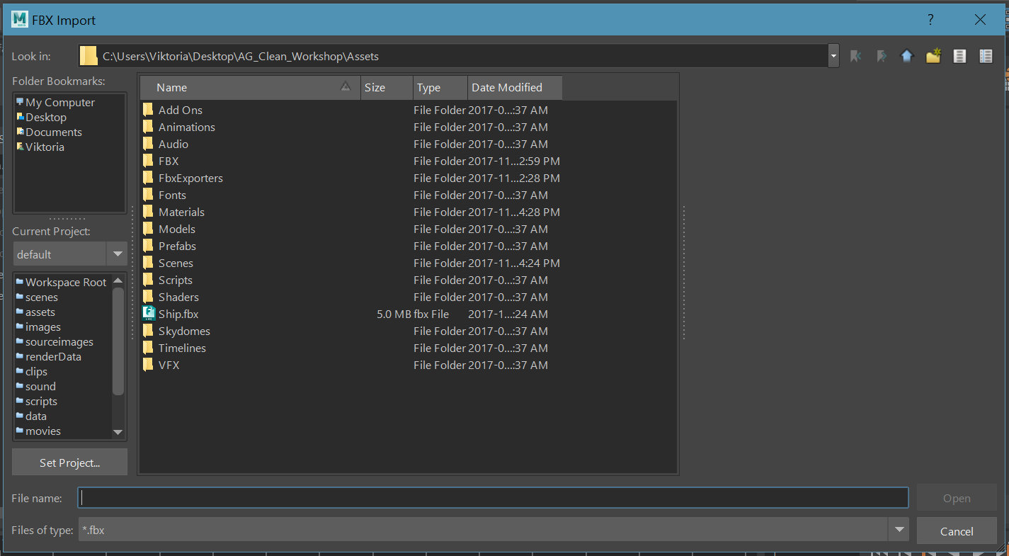 The FBX Import menu in Autodesk® Maya® and Autodesk® Maya LT™