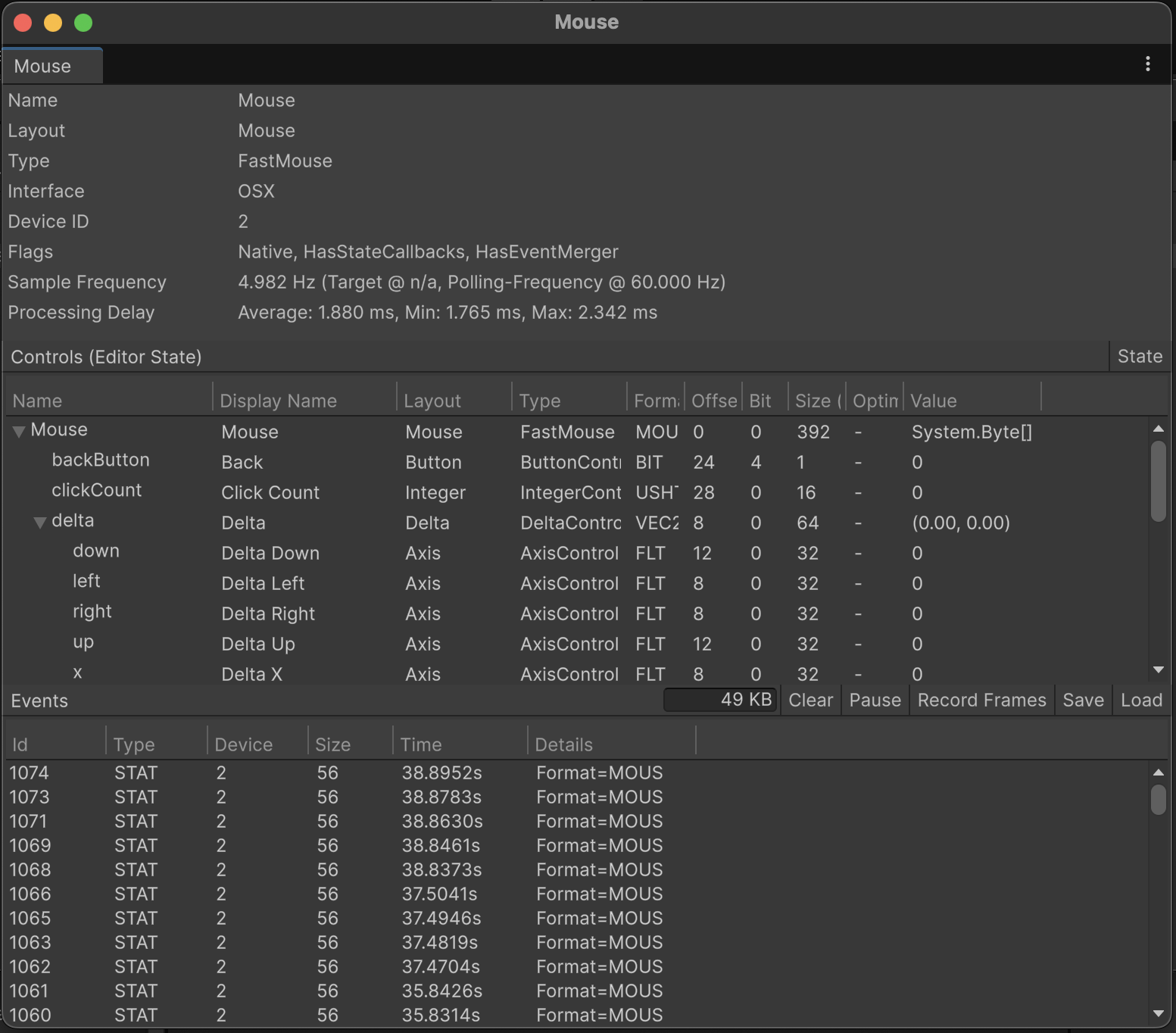 The Unity Editor window displays the Analysis option selected from the Window menu, and the Input Debugger option selected from the Analysis submenu to demonstrate how to access the devices in the Input Debugger tab.