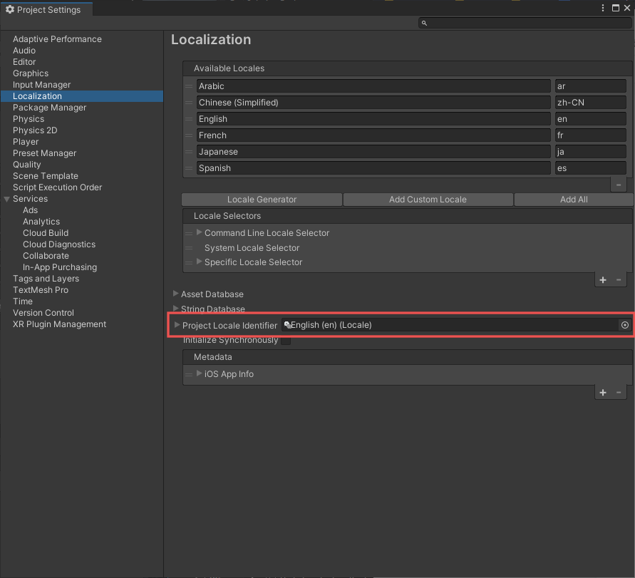 To define which Locale values to store directly in the component, configure the Project Locale Identifier field.
