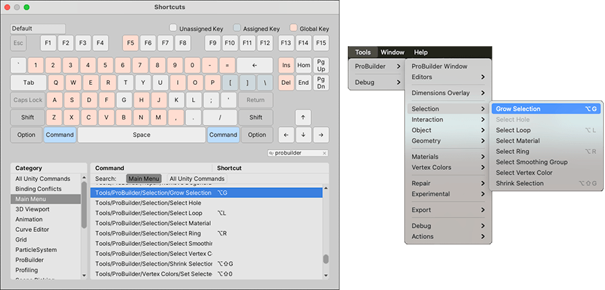 Unity's Shortcuts Manager defines a shortcut, those assignments appear in the menu