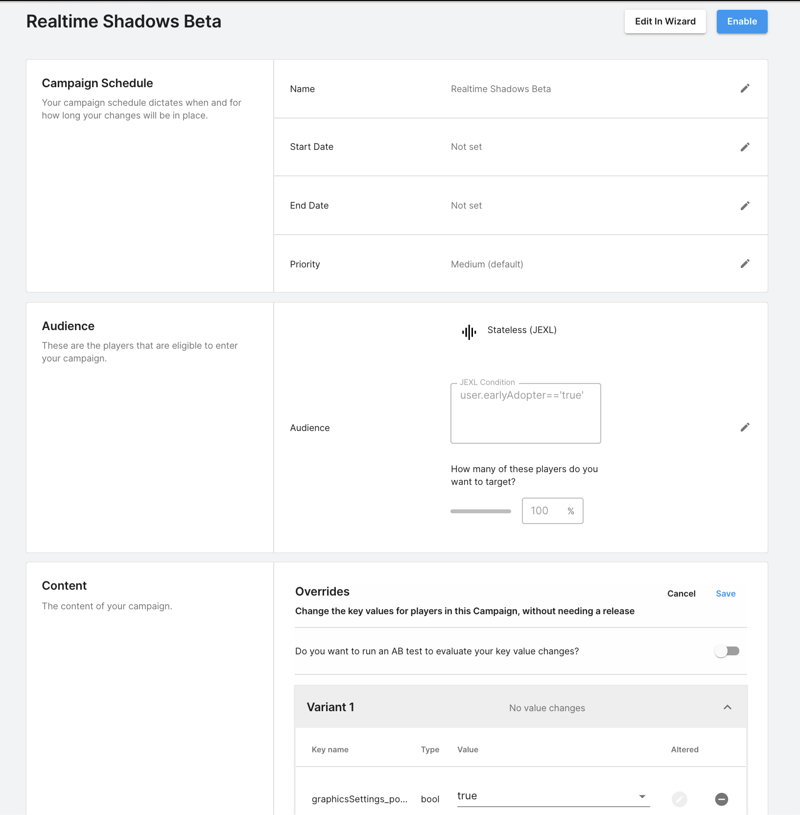 An example of using Campaigns and Settings for feature gating.
