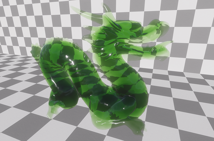 A detailed dragon statuette made of a translucent green material.