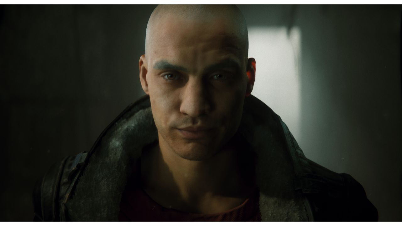 A scene of a human with post-processing effects.