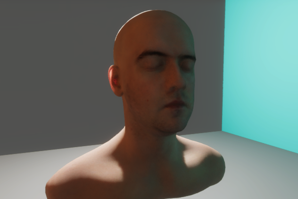 A head rendered with ray traced subsurface scattering.