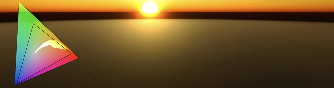 A sunset over a plane, with a color gamut displaying the range of colors used.