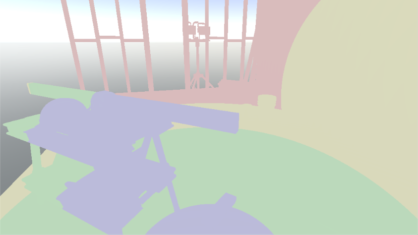 A visualization of shadow cascades in the default Unity sample scene. Each shadow cascade displays as a concentric coloured circle.