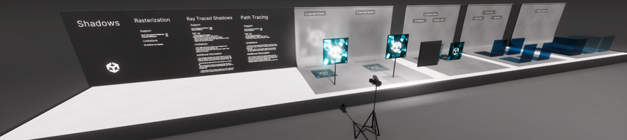 The Transparent samples scene. A display of various transparent materials, each with a description panel.