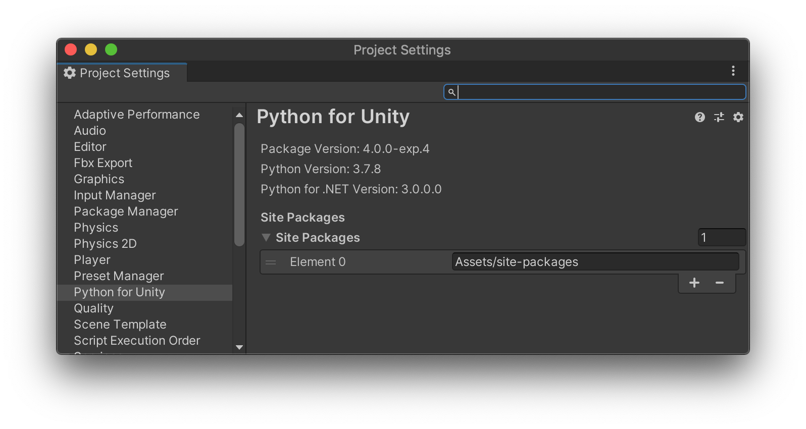 Python for Unity Settings